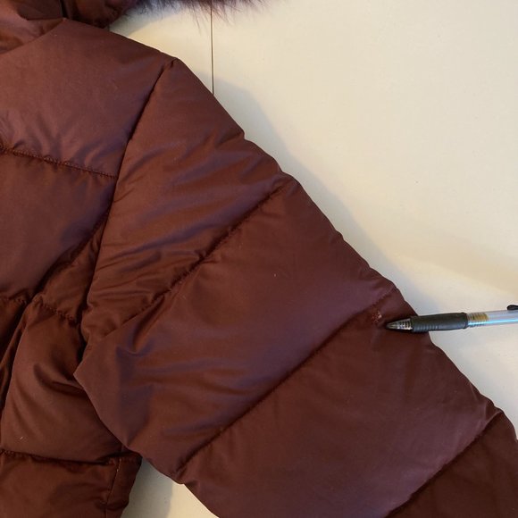 Down Puffer Jacket  Maroon Burgundy Embroidered Coat with Fur Trim - Picture 15 of 15